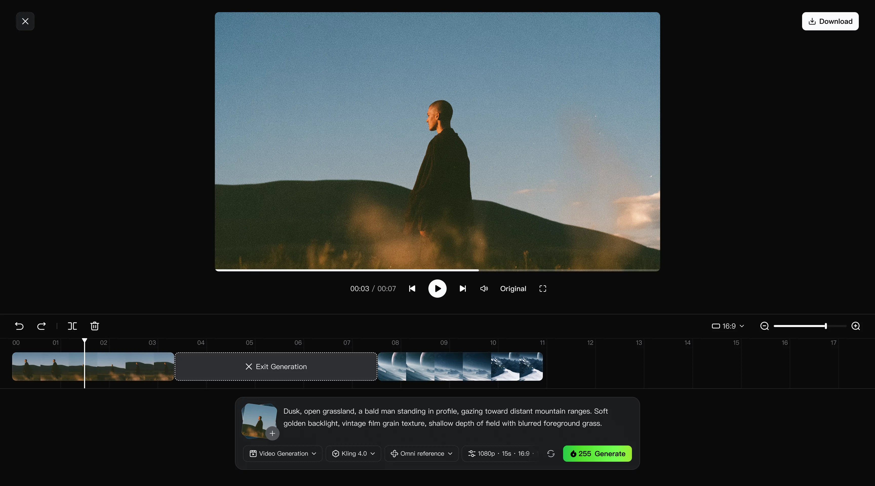 Edit videos using the Kling 4.0 timeline